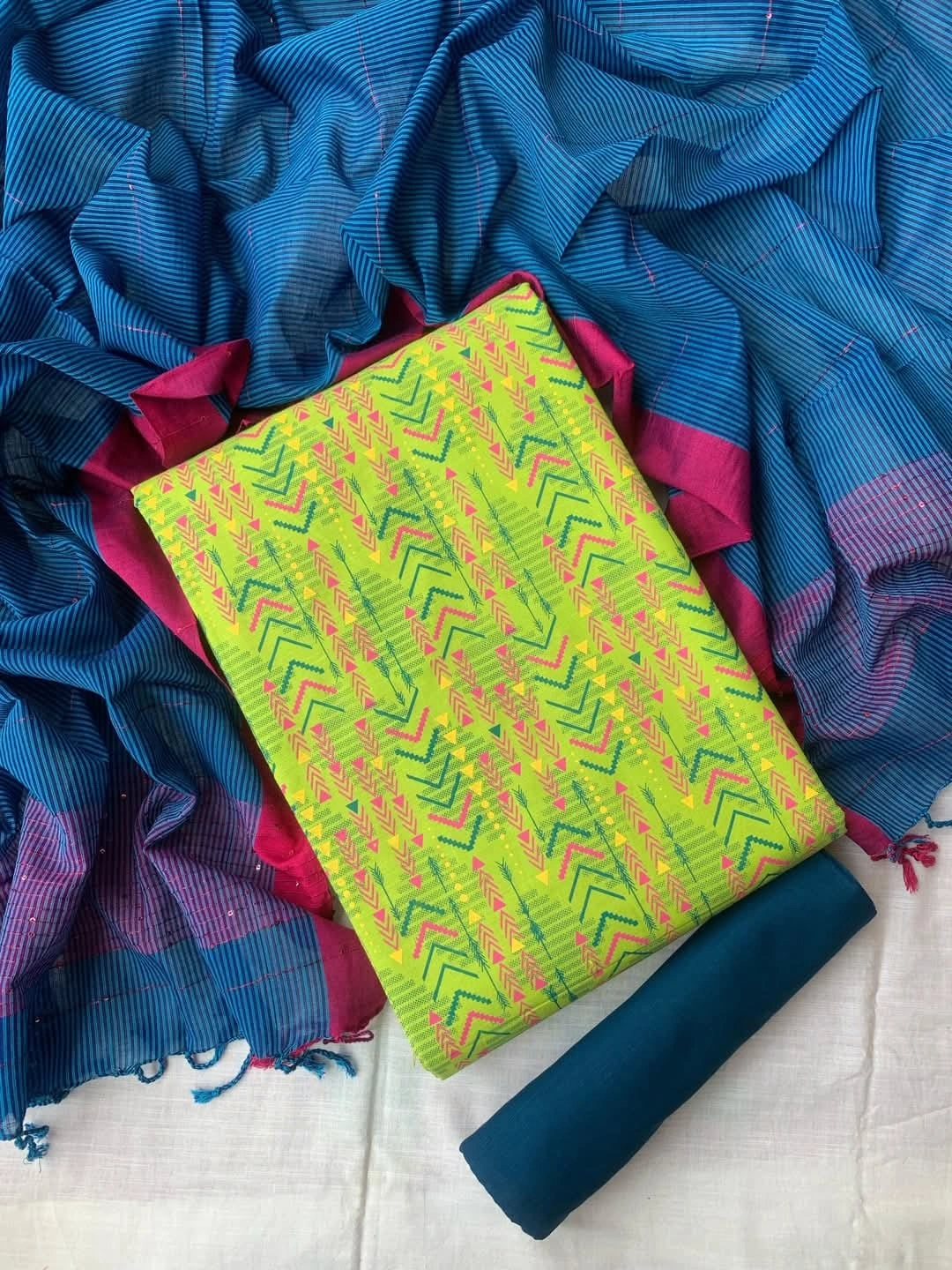 Unstitched Slub cotton three-piece.